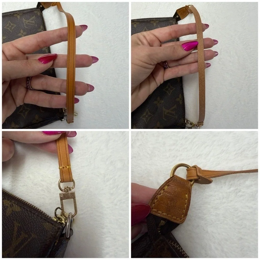 Louis Vuitton Monogram Pochette Accessories Brown Vachetta Strap